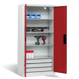 Akkuladeschrank mit 5 Steckdosten + 3 Schubladen